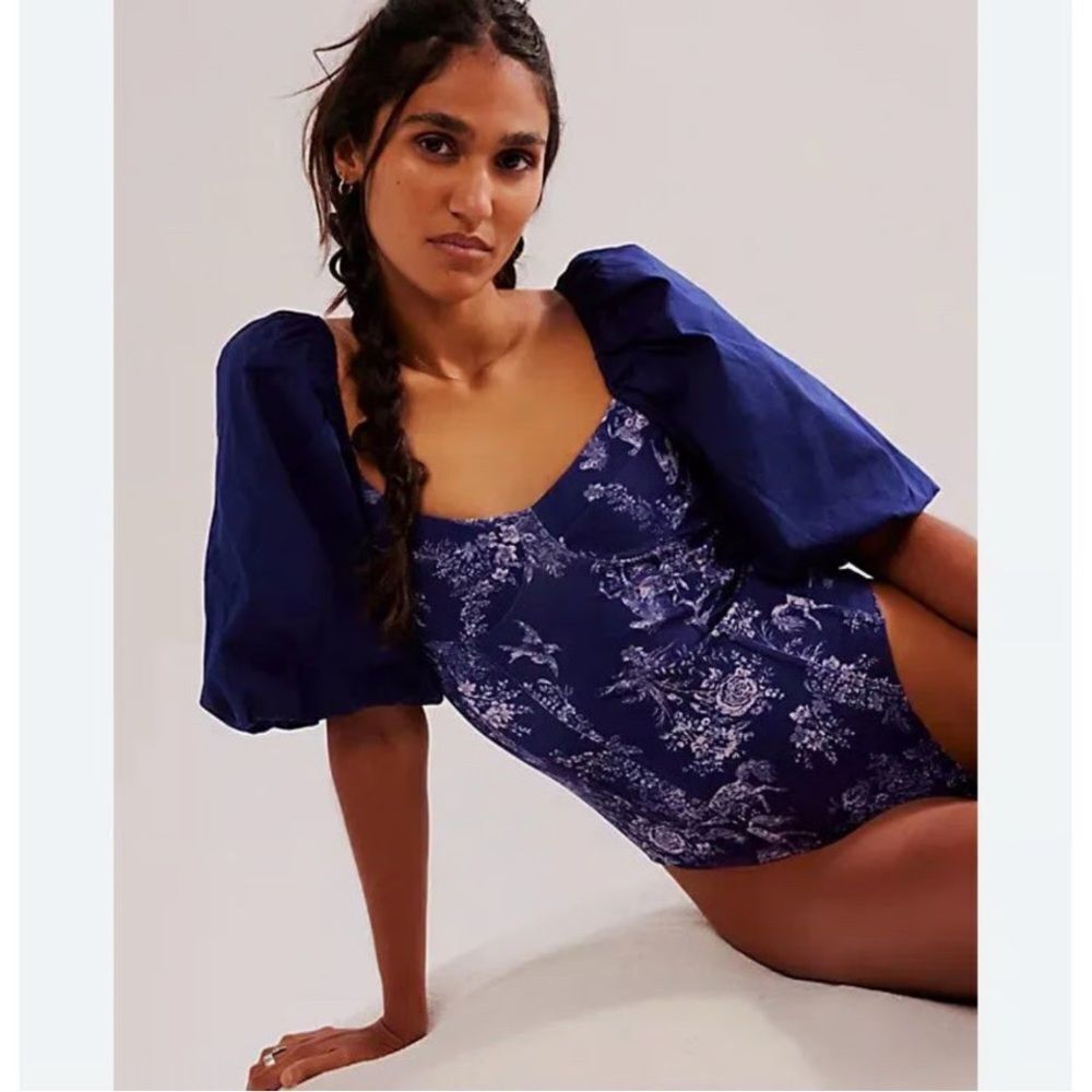 S Free People Intimately Prairie Rose Bodysuit Horse Puff Sleeve